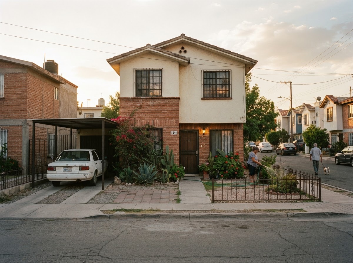 Fachada típica de una casa vivienda media en Chihuahua