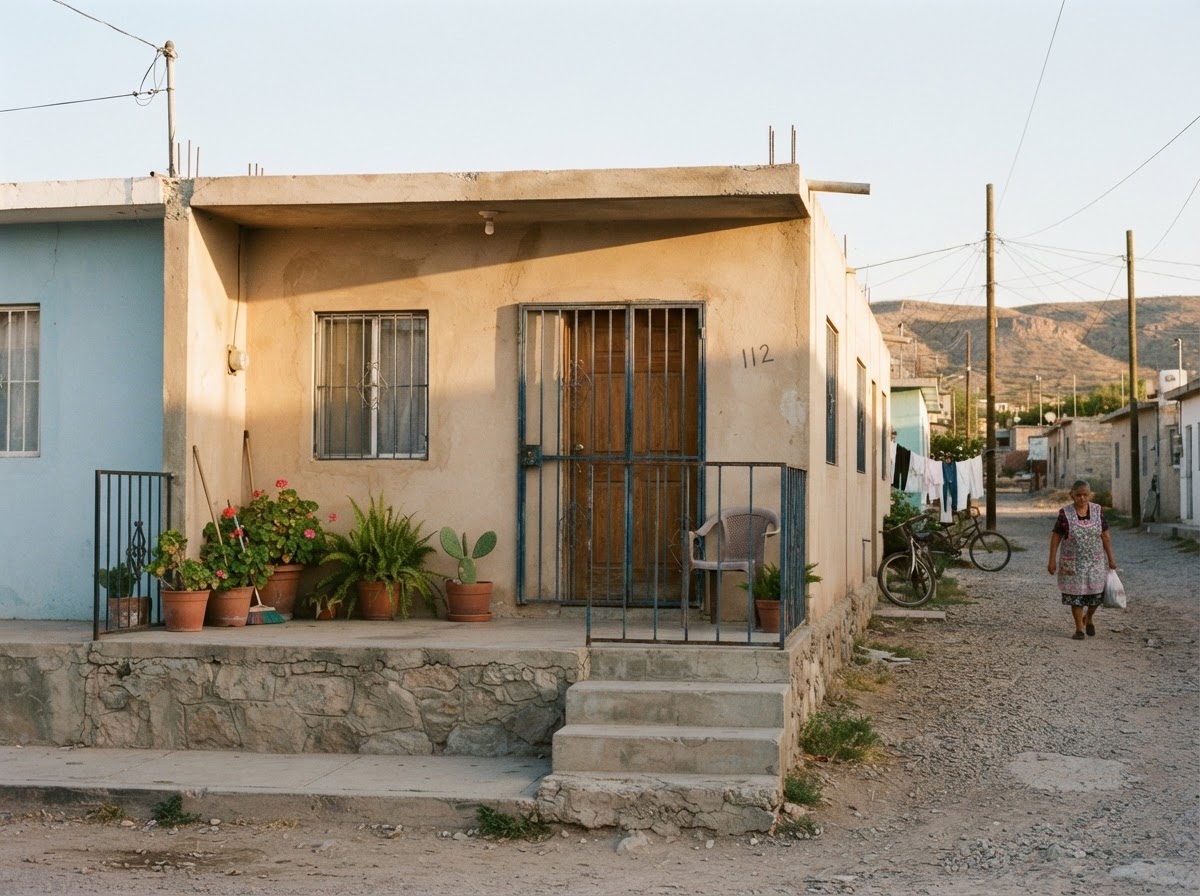 Fachada típica de una casa interés social en Chihuahua