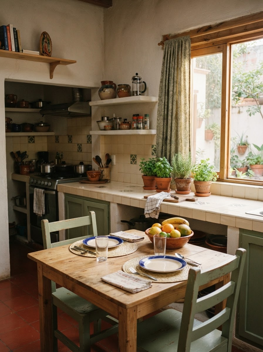Cocina y comedor pequeño de una casa en renta