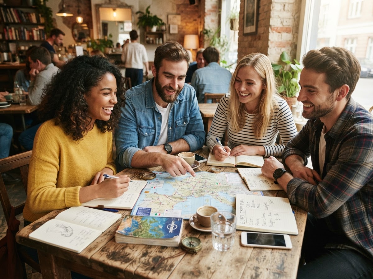 Grupo de personas planificando su viaje