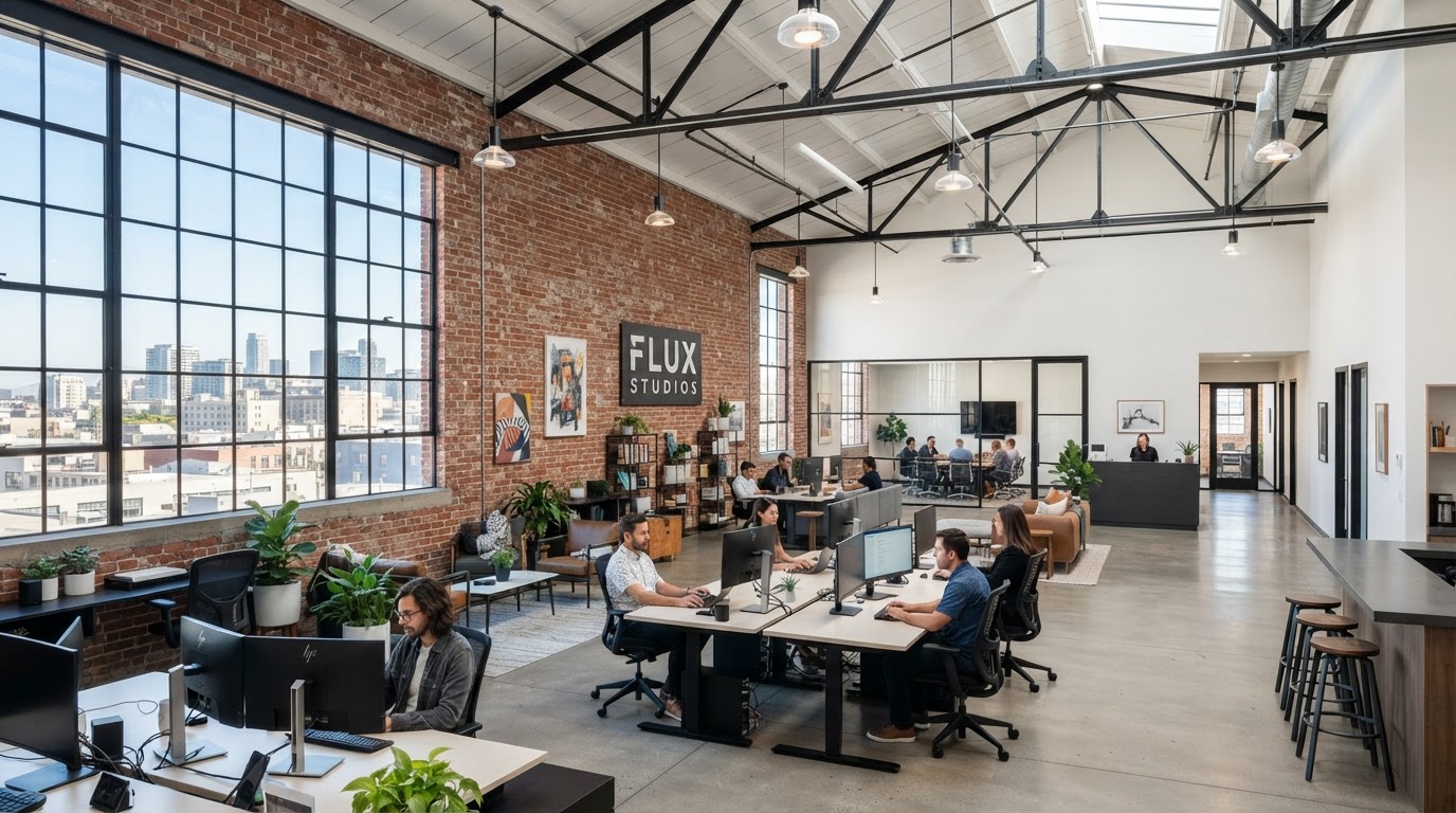 Espace de bureaux aménagé dans l'immeuble industriel
