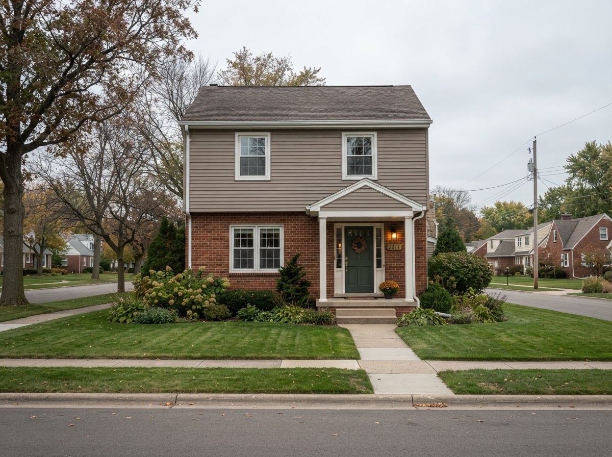 A suburban Michigan single-family home exterior on a quiet street, conveying the stakes of an association foreclosure matter