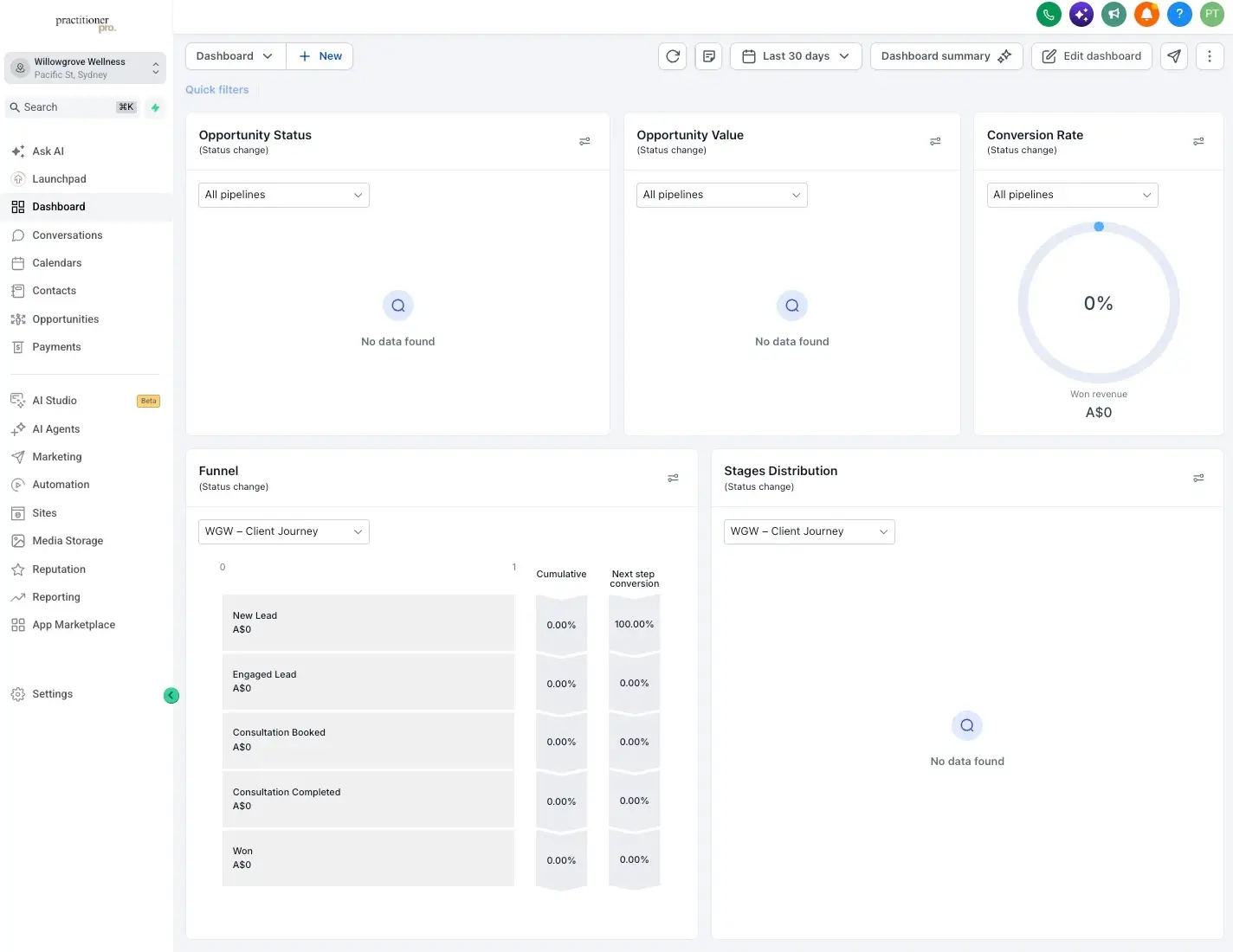 PractitionerPro Live Practice Management Dashboard and Client Journey