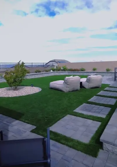 Turf & Paver Steppers Backyard Hardscape