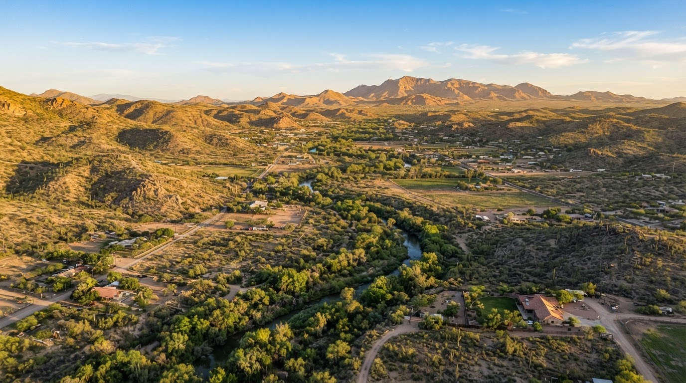 Aerial view of Dewey-Humboldt Arizona and the Agua Fria River corridor