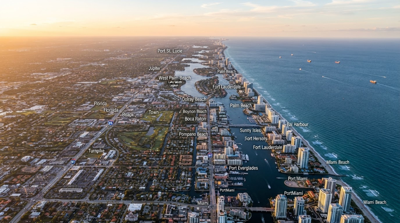 Map of the South Florida service territory from Palm Beach County to the Florida Keys