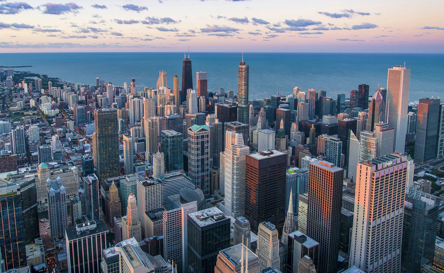 Downtown Chicago skyline with mixed-use commercial towers