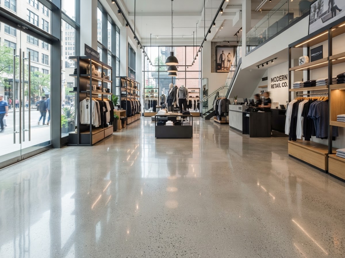 Polished commercial concrete floor in a Nottingham warehouse