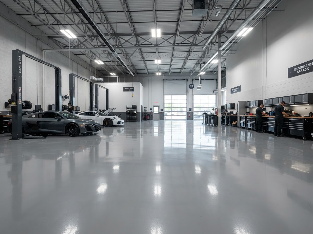Seamless epoxy resin flooring in a commercial garage in Nottingham