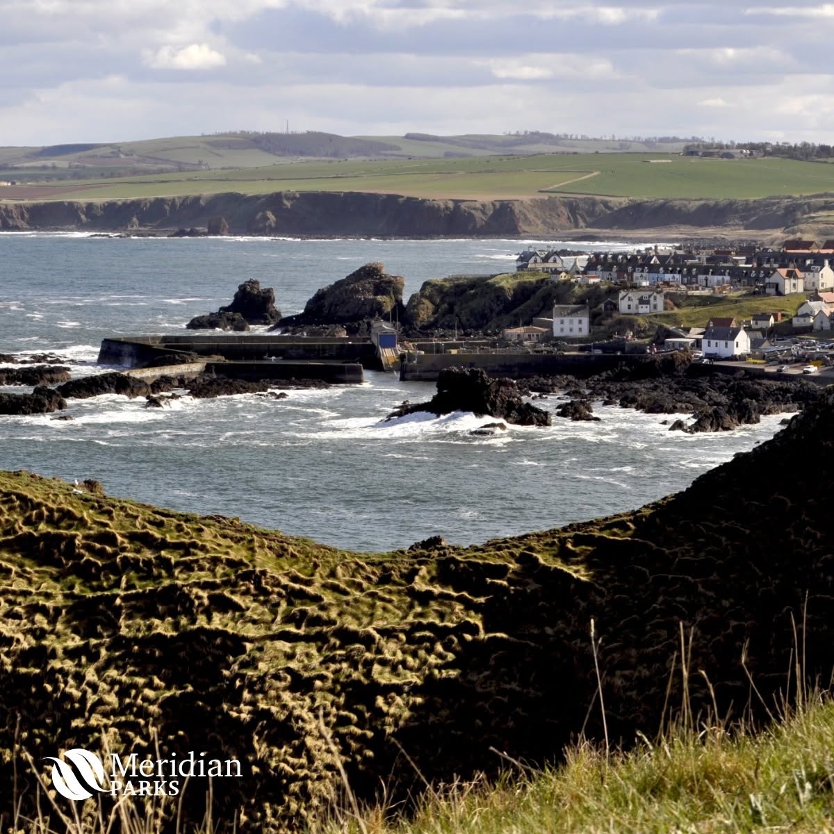 Stunning Scottish Borders coastline and harbour nearby