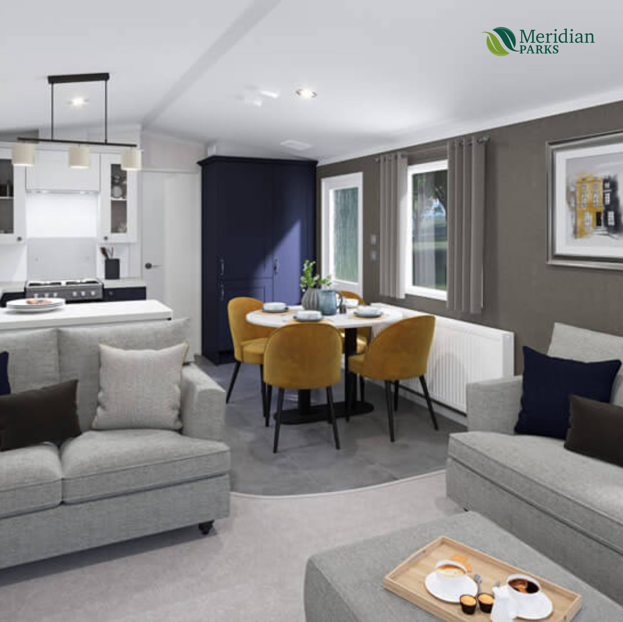 Modern open-plan living and dining area in luxury holiday home