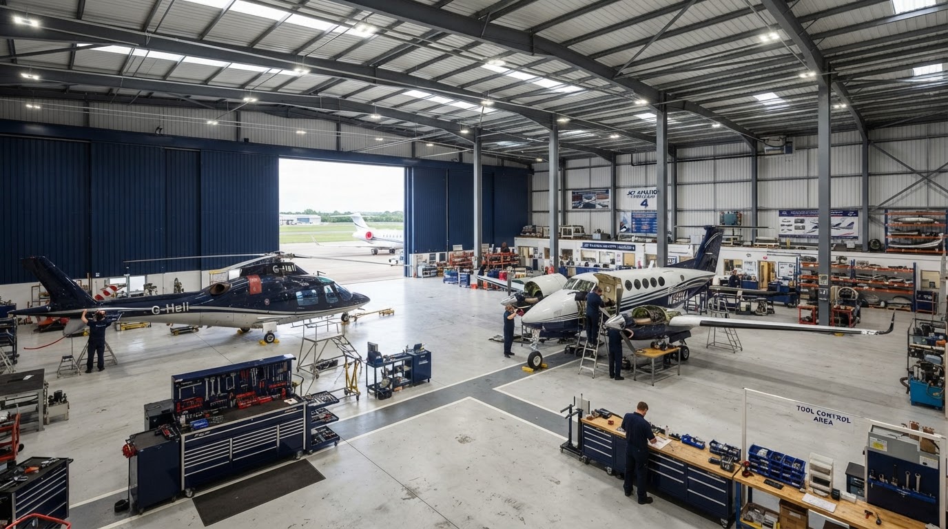 Professional aircraft maintenance hangar interior at East Tennessee Aircraft Repair