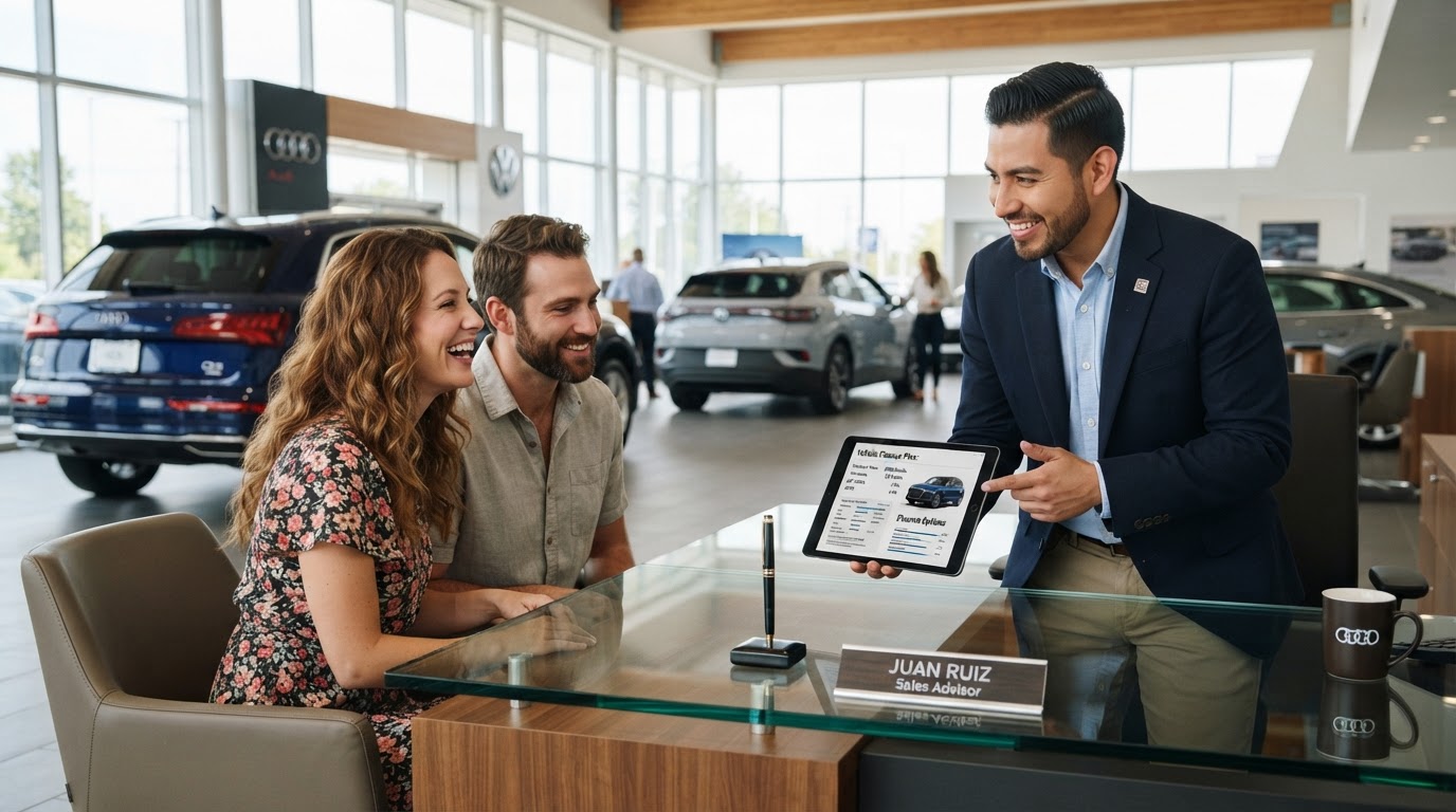 Asesor comercial DECIFRA atendiendo cliente vehicular