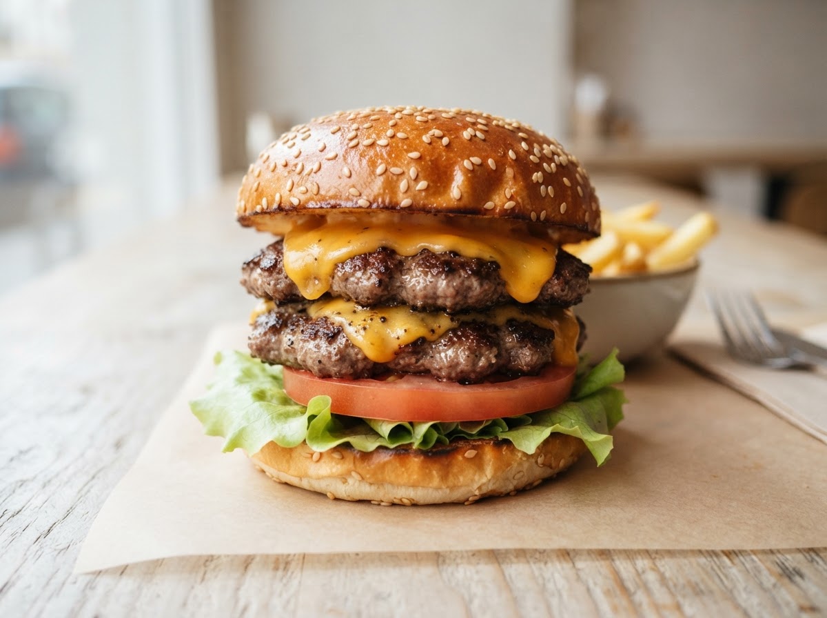 Double Burger at EZ Take Out Burger