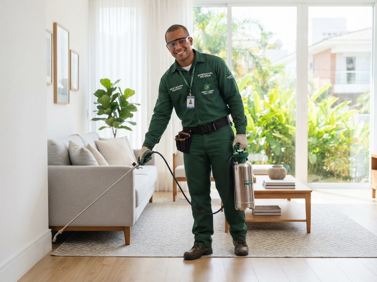 Técnico de dedetização em Curitiba realizando tratamento com segurança