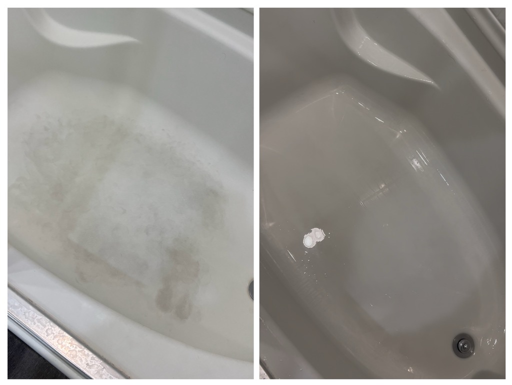 Bathtub scale removal and sanitization before and after