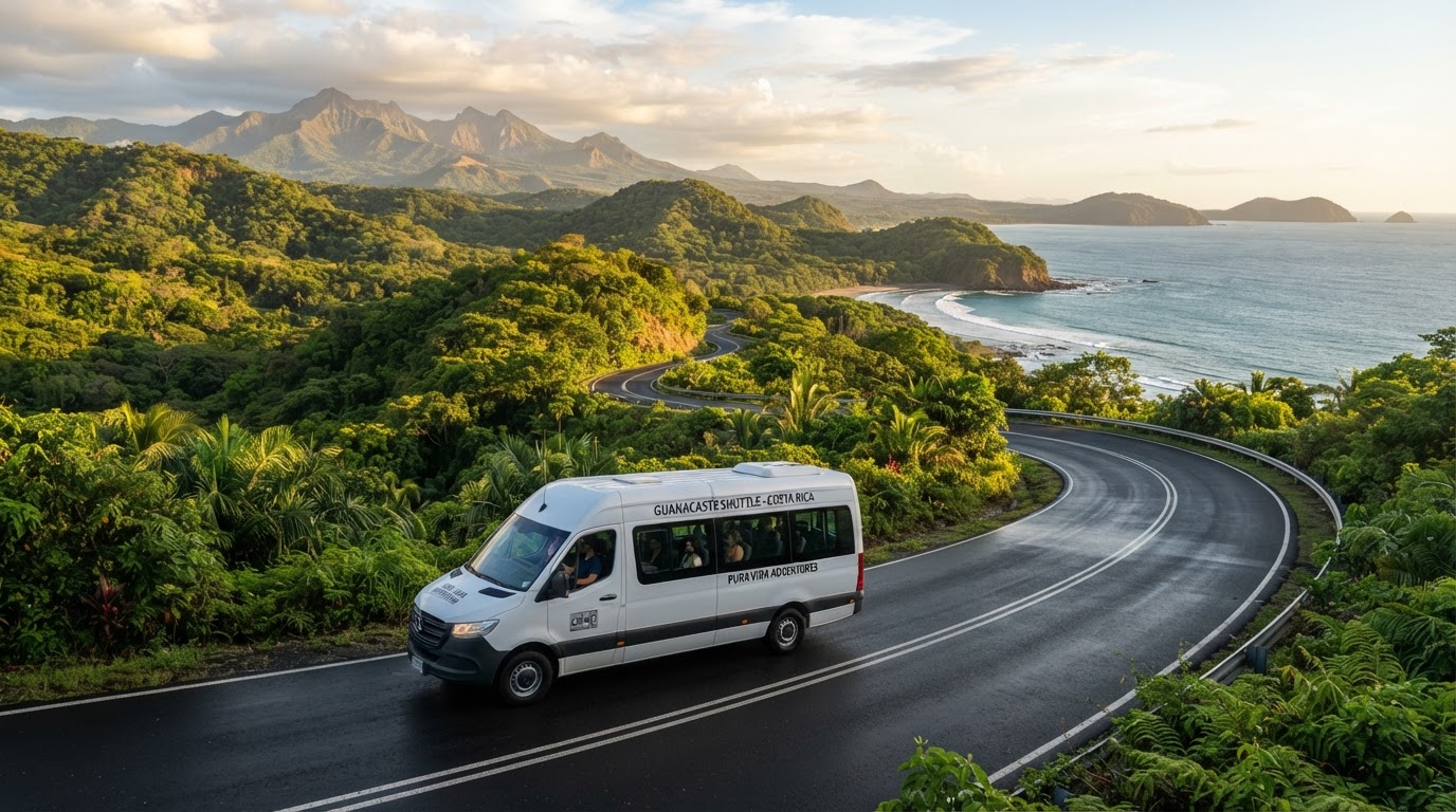 Scenic coastal road through tropical jungle in Guanacaste, Costa Rica