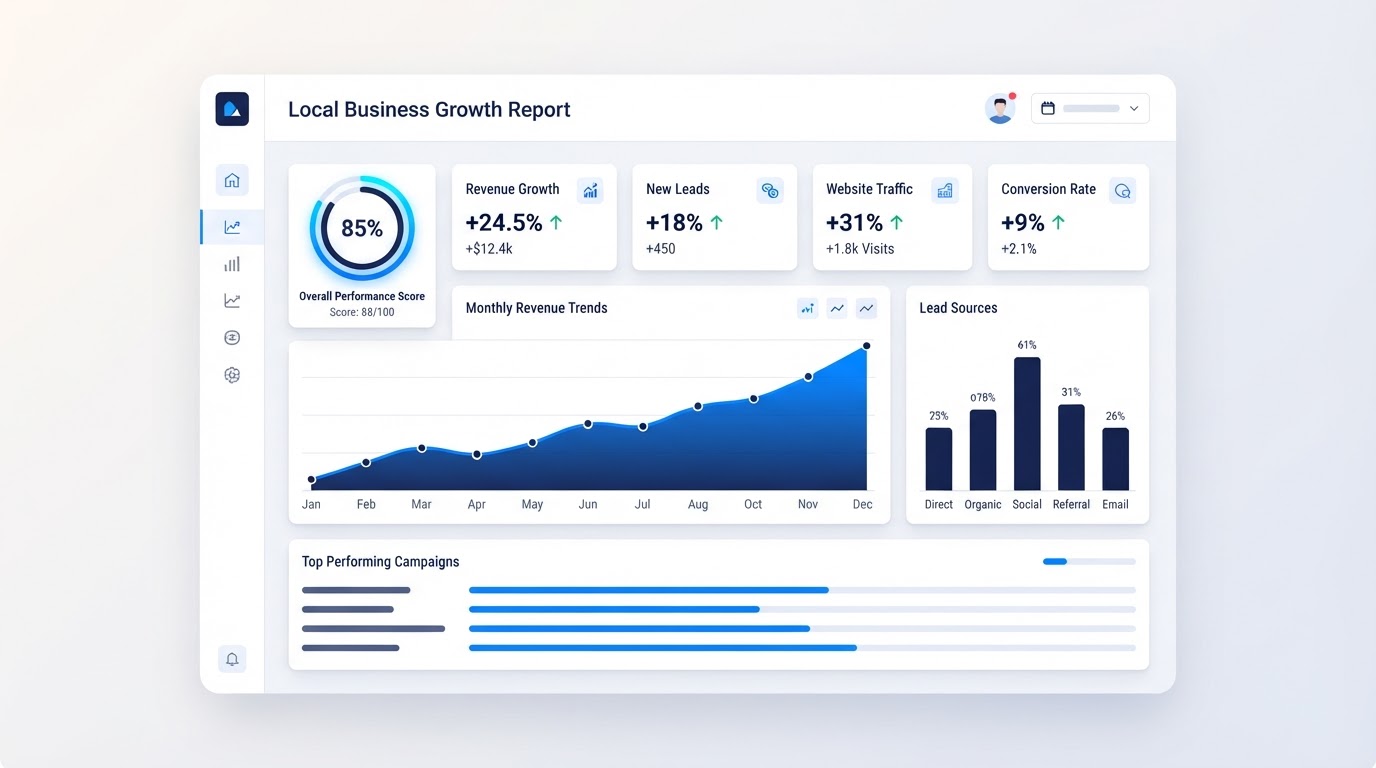 Marketing Made Easy growth dashboard showing results