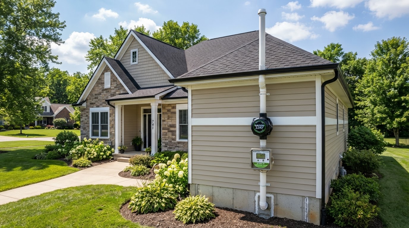 Certified radon mitigation system installation in a Central Ohio home