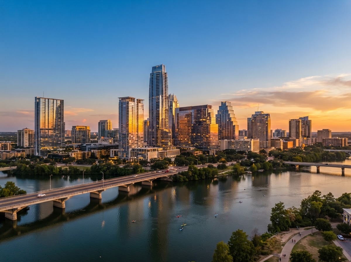 Austin, Texas downtown skyline at golden hour