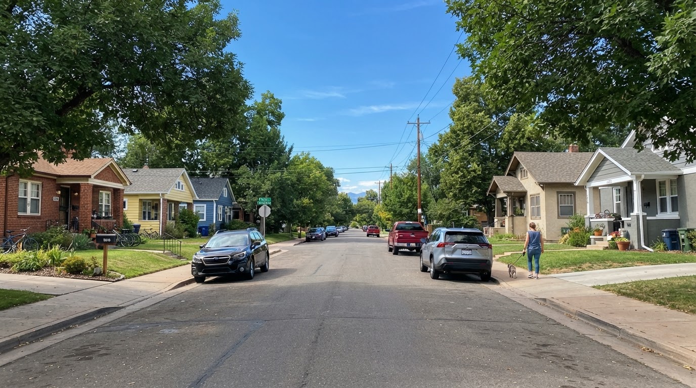 Typical Denver residential street with single-family homes