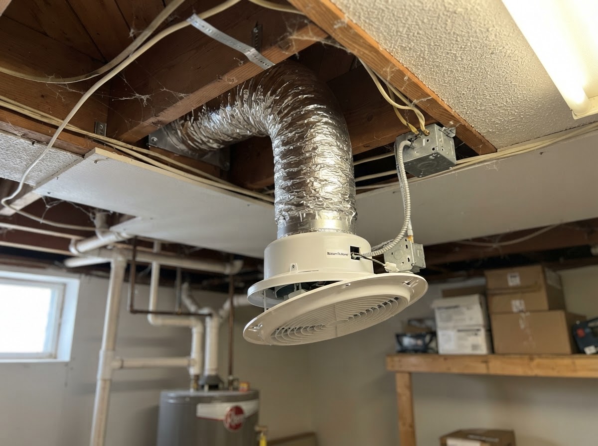 Residential ventilation system exhaust fan and duct