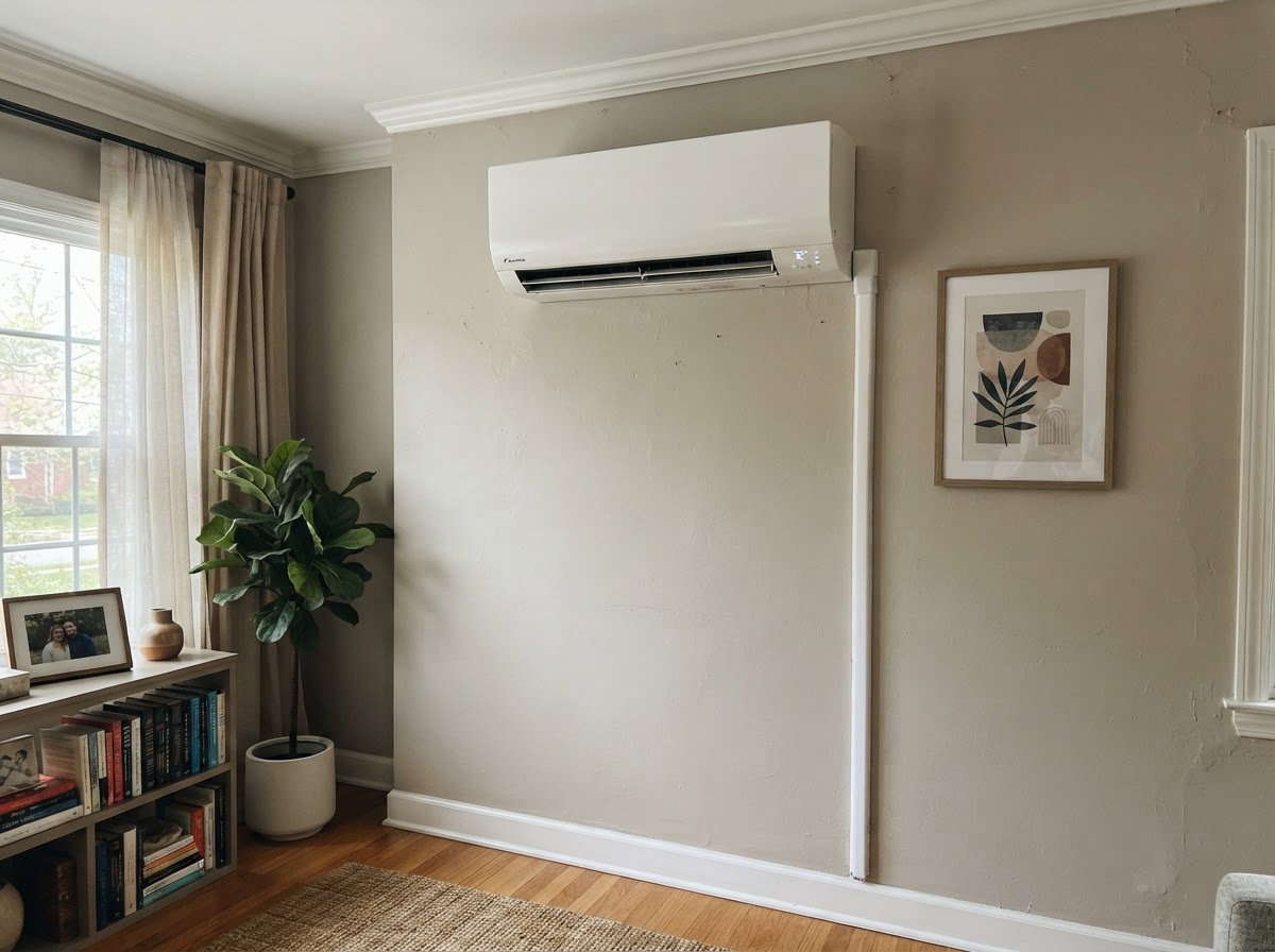 Ductless mini-split indoor unit mounted on a residential wall
