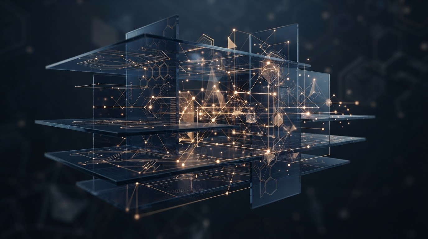 Layered geometric grid representing a structured IT architecture roadmap