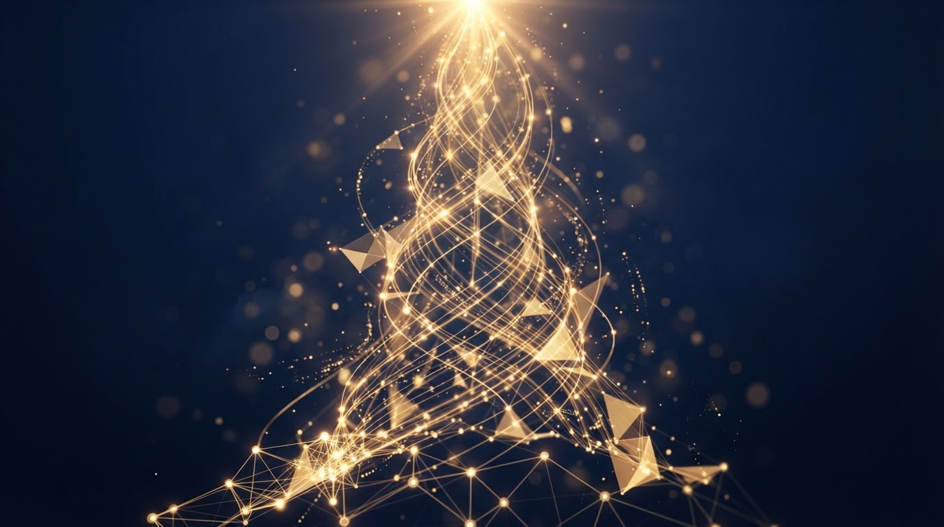 Abstract network of glowing connected nodes representing IT transformation