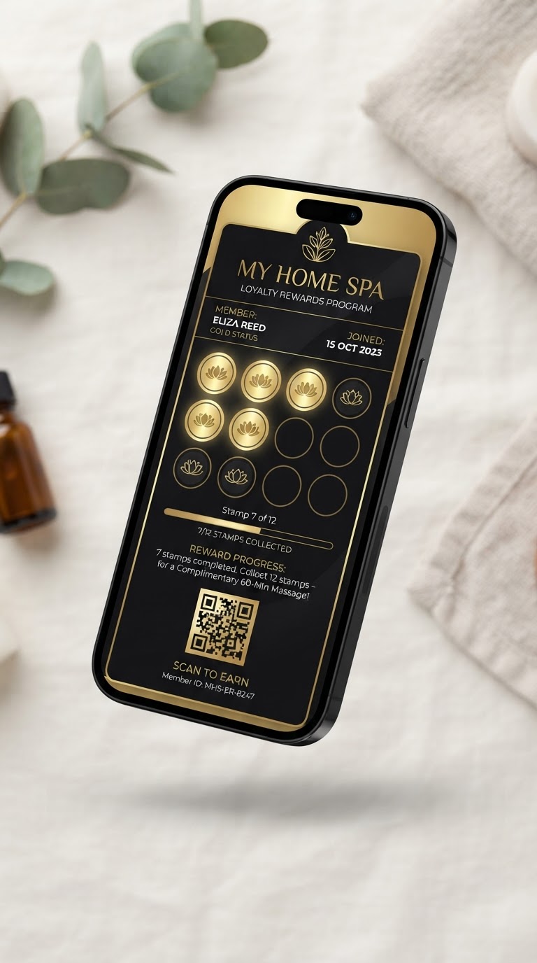 My Home Spa digital loyalty card shown on a smartphone