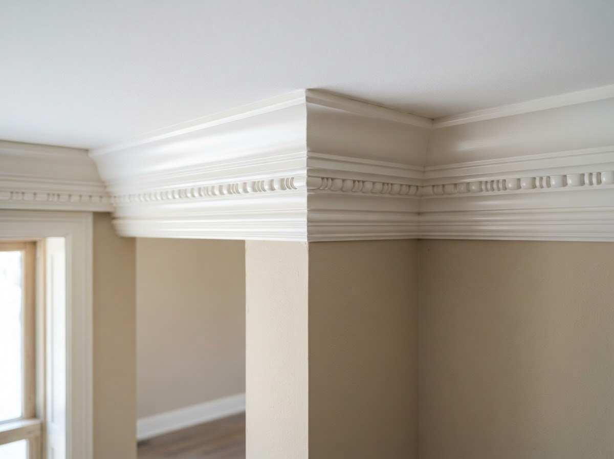 Crown moulding installed at a ceiling corner
