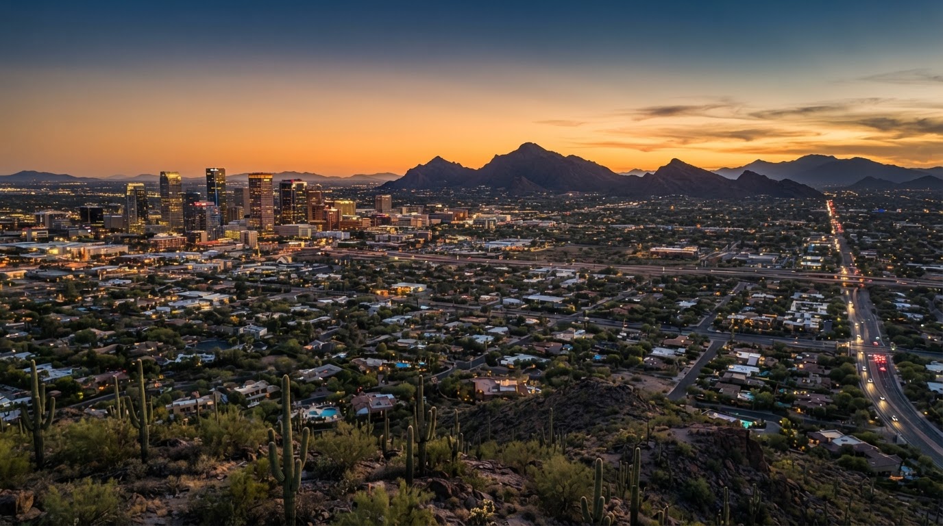 Phoenix desert city skyline at dusk
