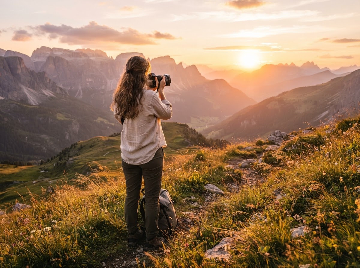 Karla Ann capturing sunset in golden hills