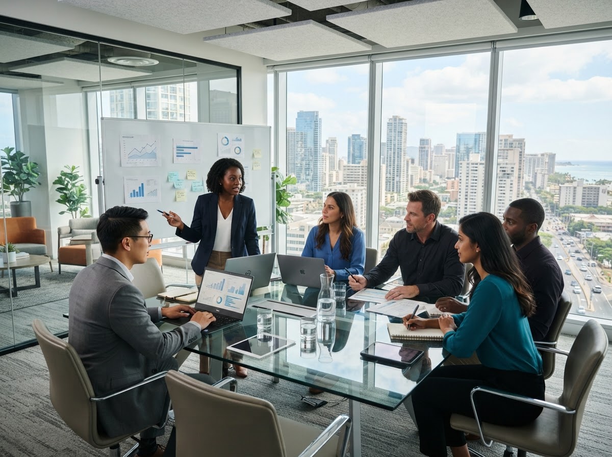 RadiantGlobe consultants collaborating around a conference table