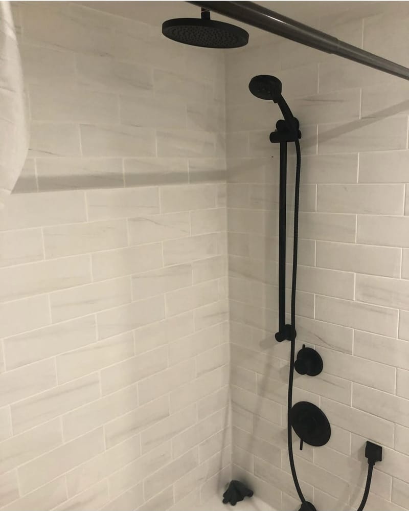 Subway Tile Walk-In Shower & Matte Black Trim