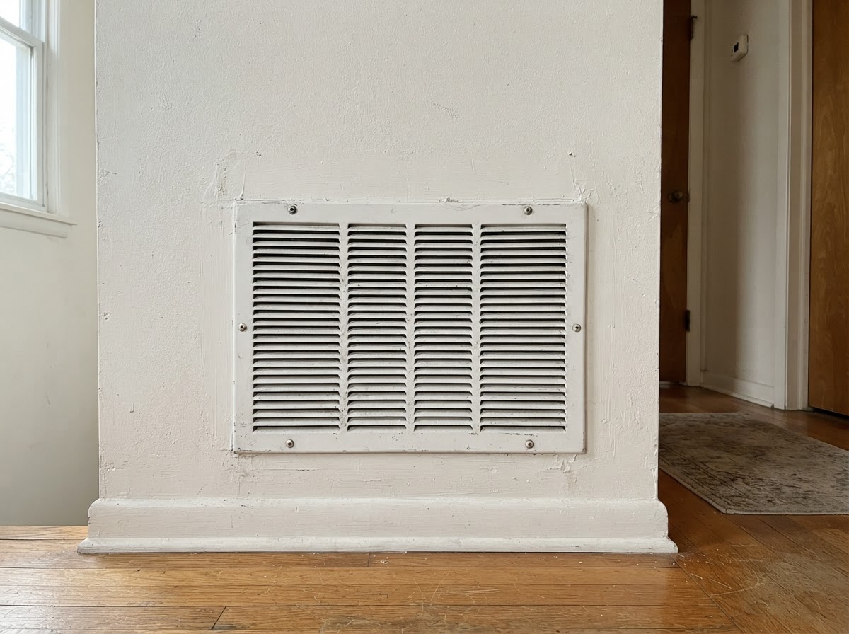 Return air vent grille on a residential wall