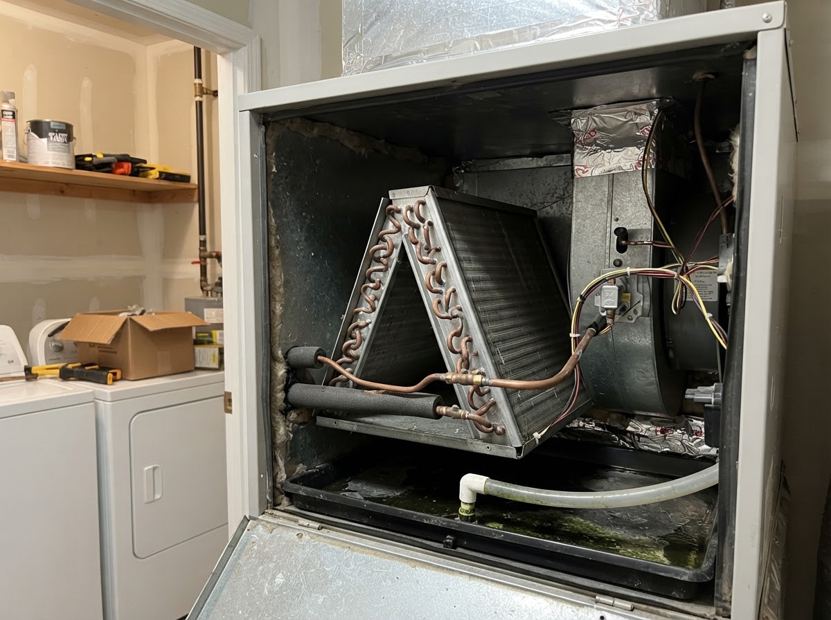 Evaporator coil inside an indoor air handler