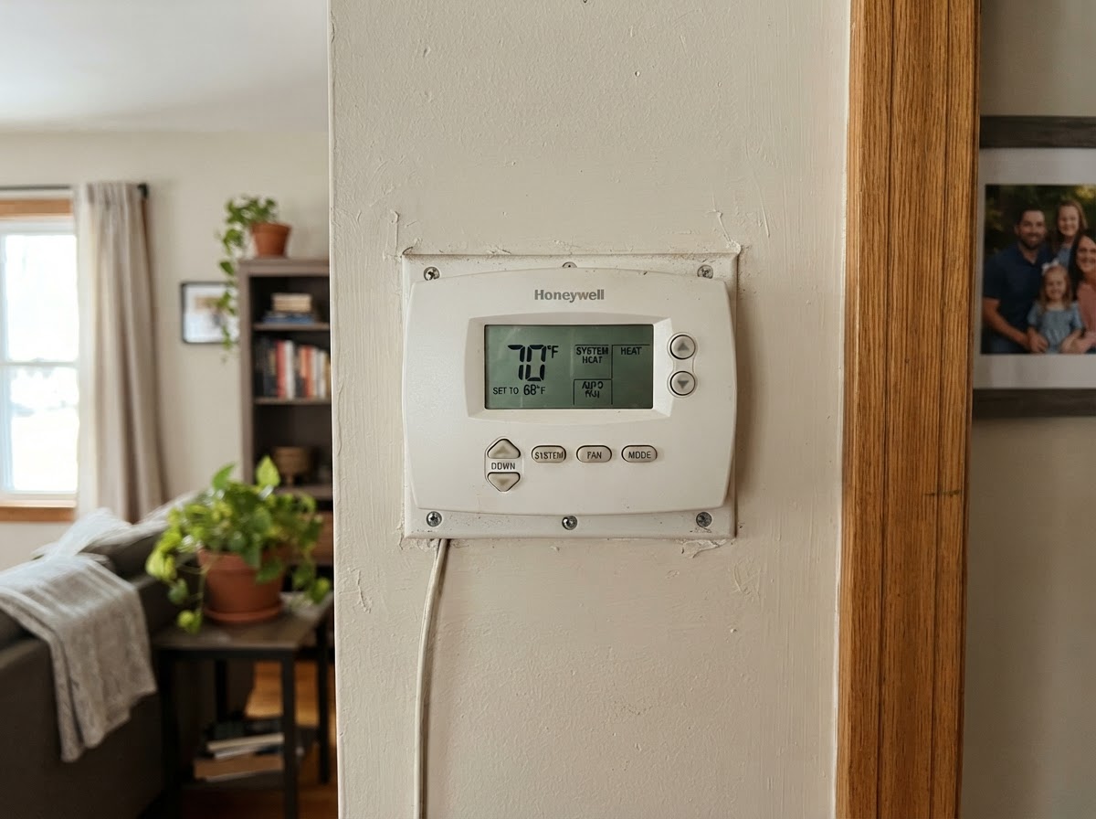 Wall-mounted thermostat in a home