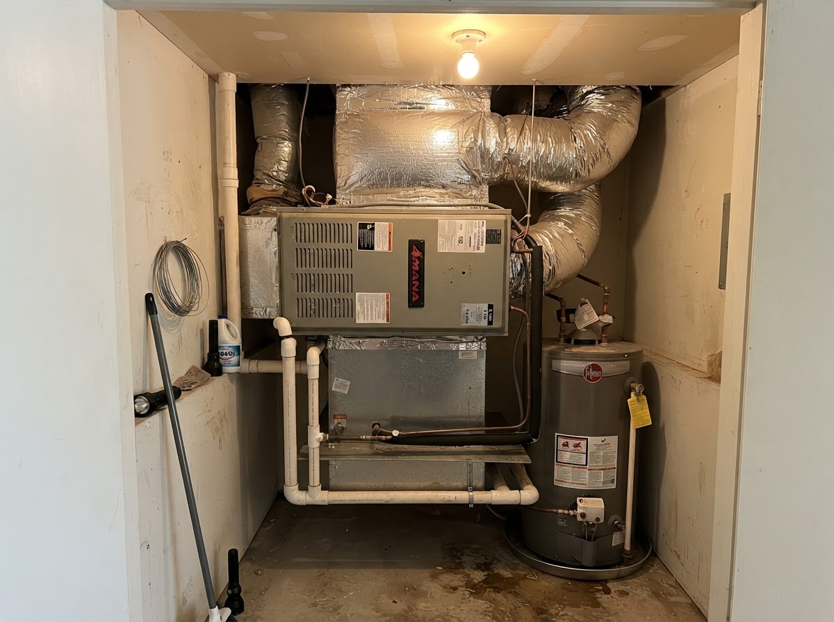 Indoor air handler unit in a utility closet