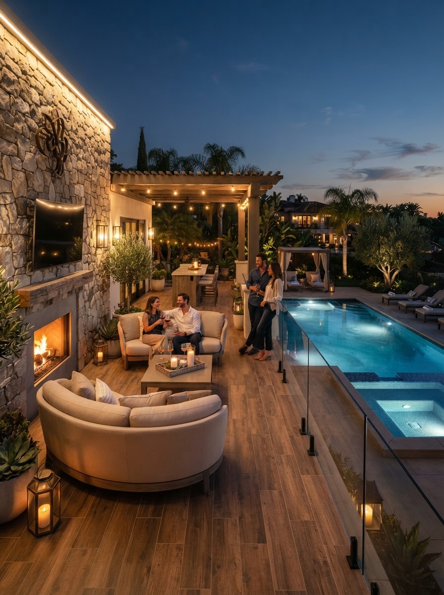 Terraza y área social — Símil madera y piedra
