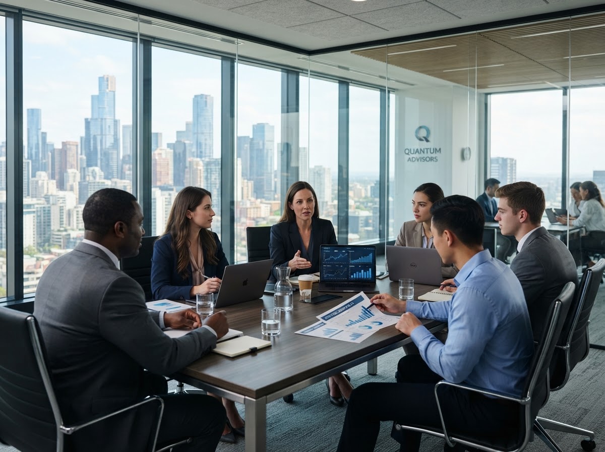 MINDTHREAD consultants collaborating in a modern office