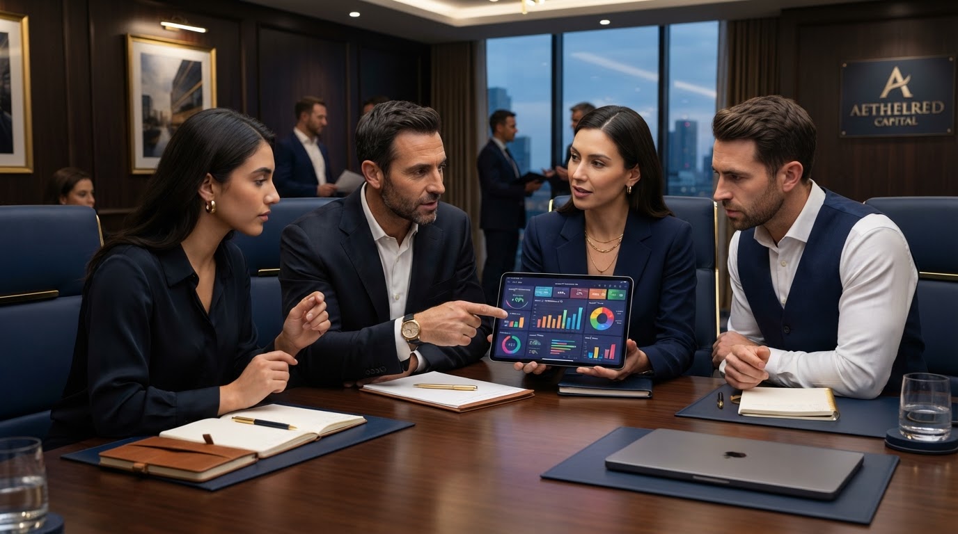 Business analysts reviewing CRM reporting dashboard