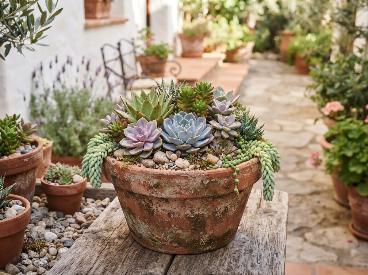 Greenhouse-grown succulent container — delivered & installed same week