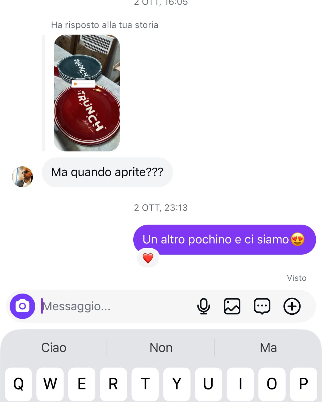 Messaggio cliente che attende la nuova apertura di Trunch