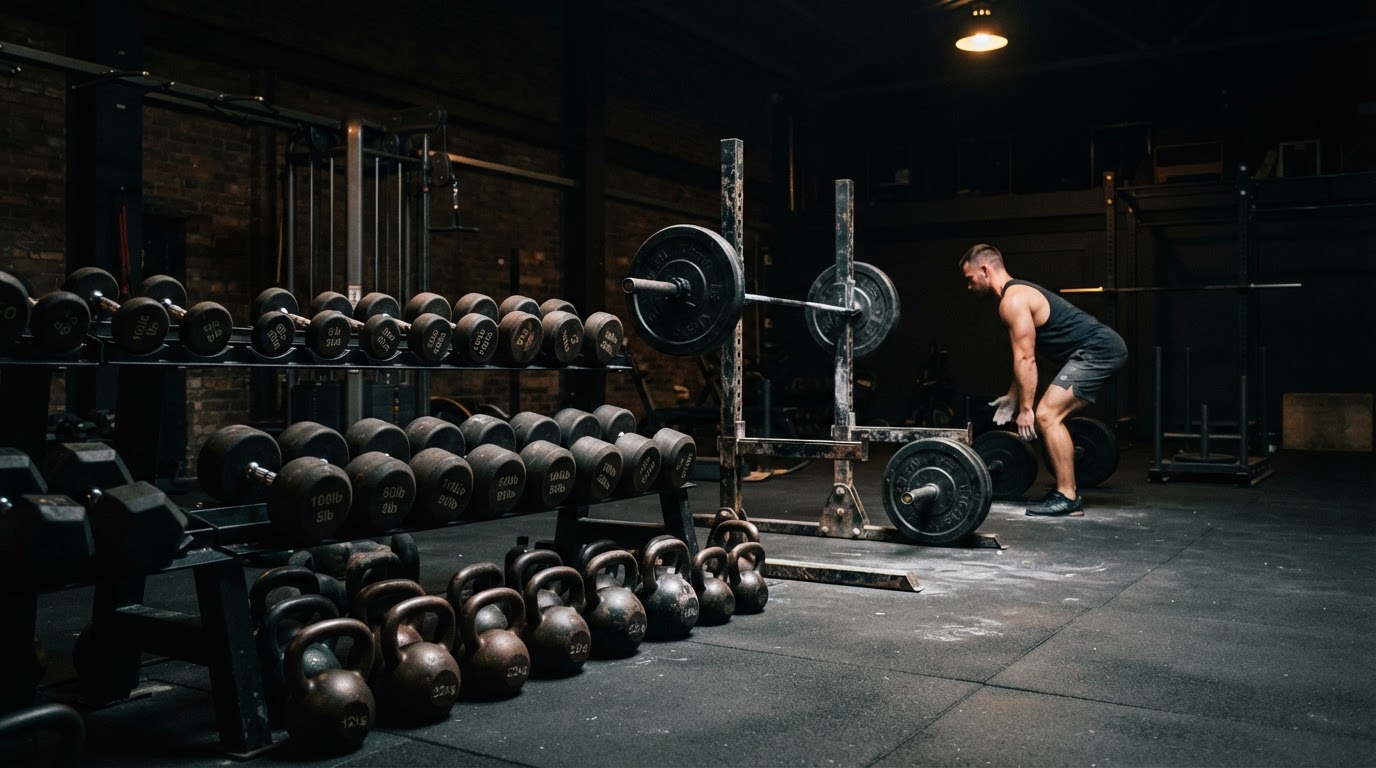 Dark moody gym interior