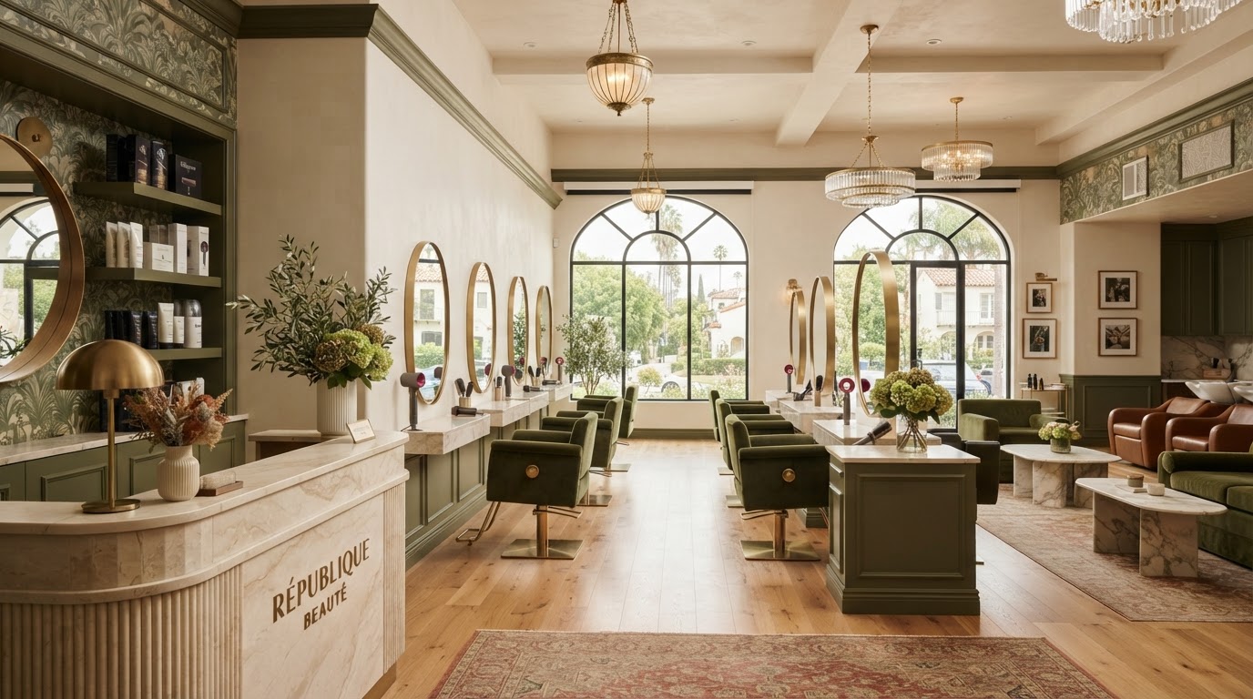 Floral De Beaute luxury salon interior in Northridge, California