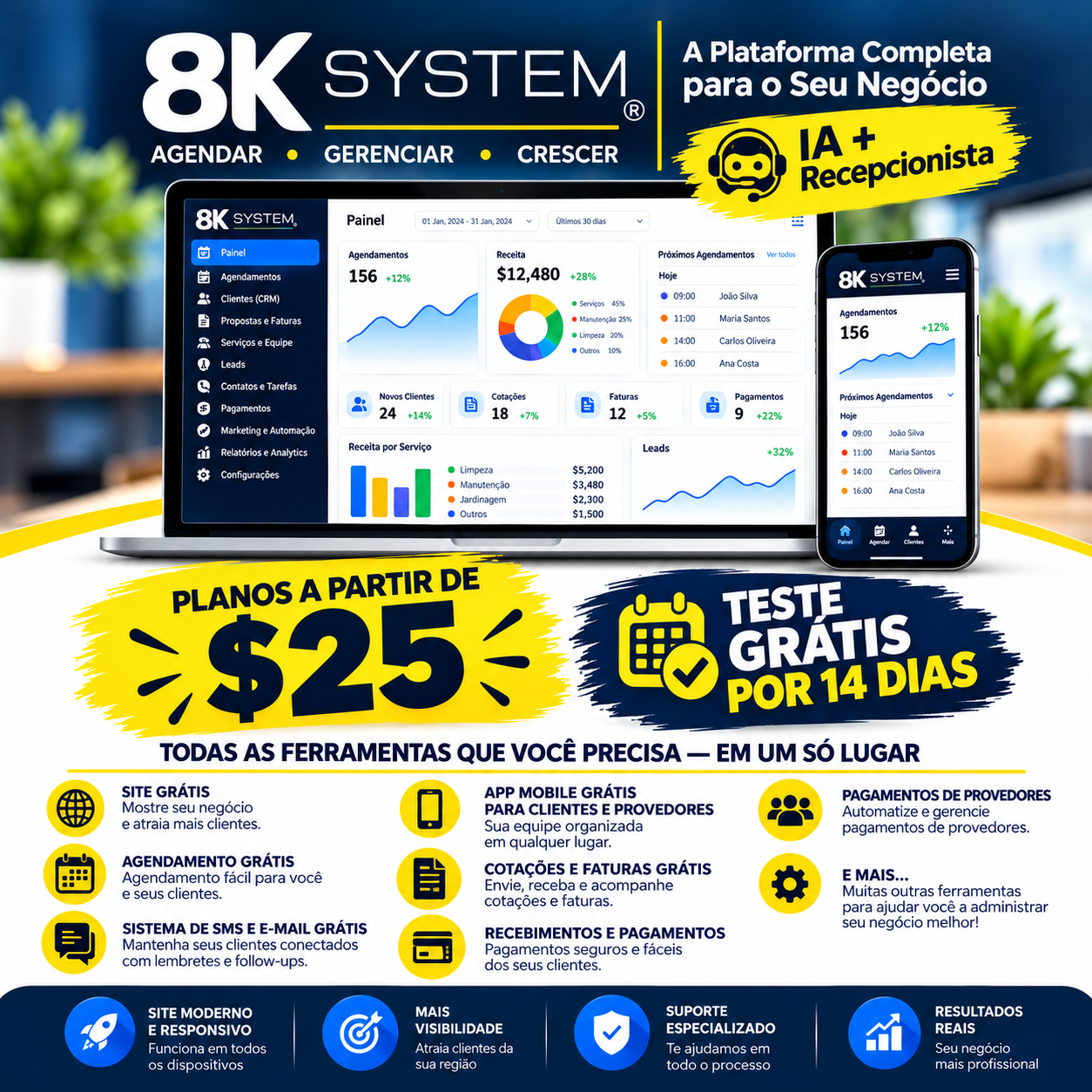 8K System - A Plataforma Completa para seu Negócio com planos de $25 a $99