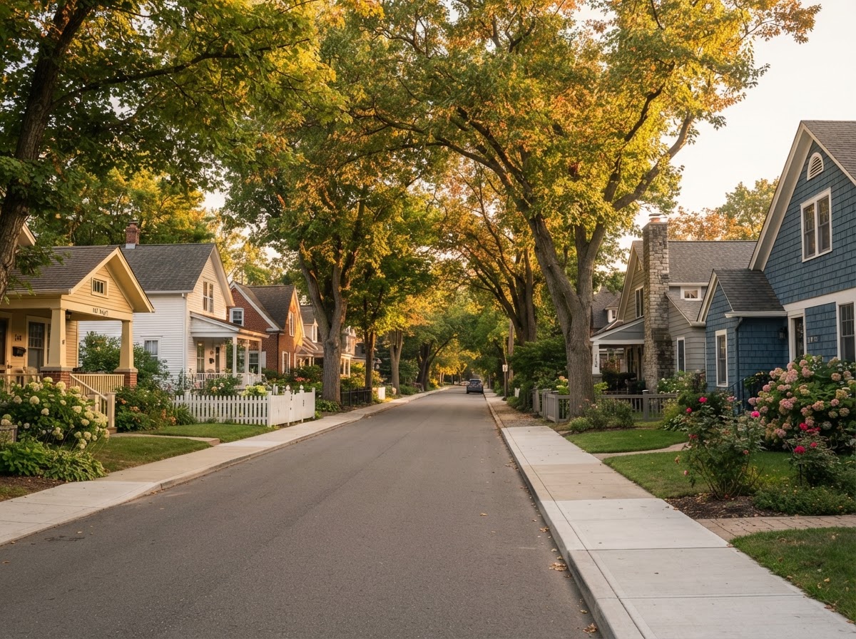 A peaceful tree-lined residential street in Maple Valley