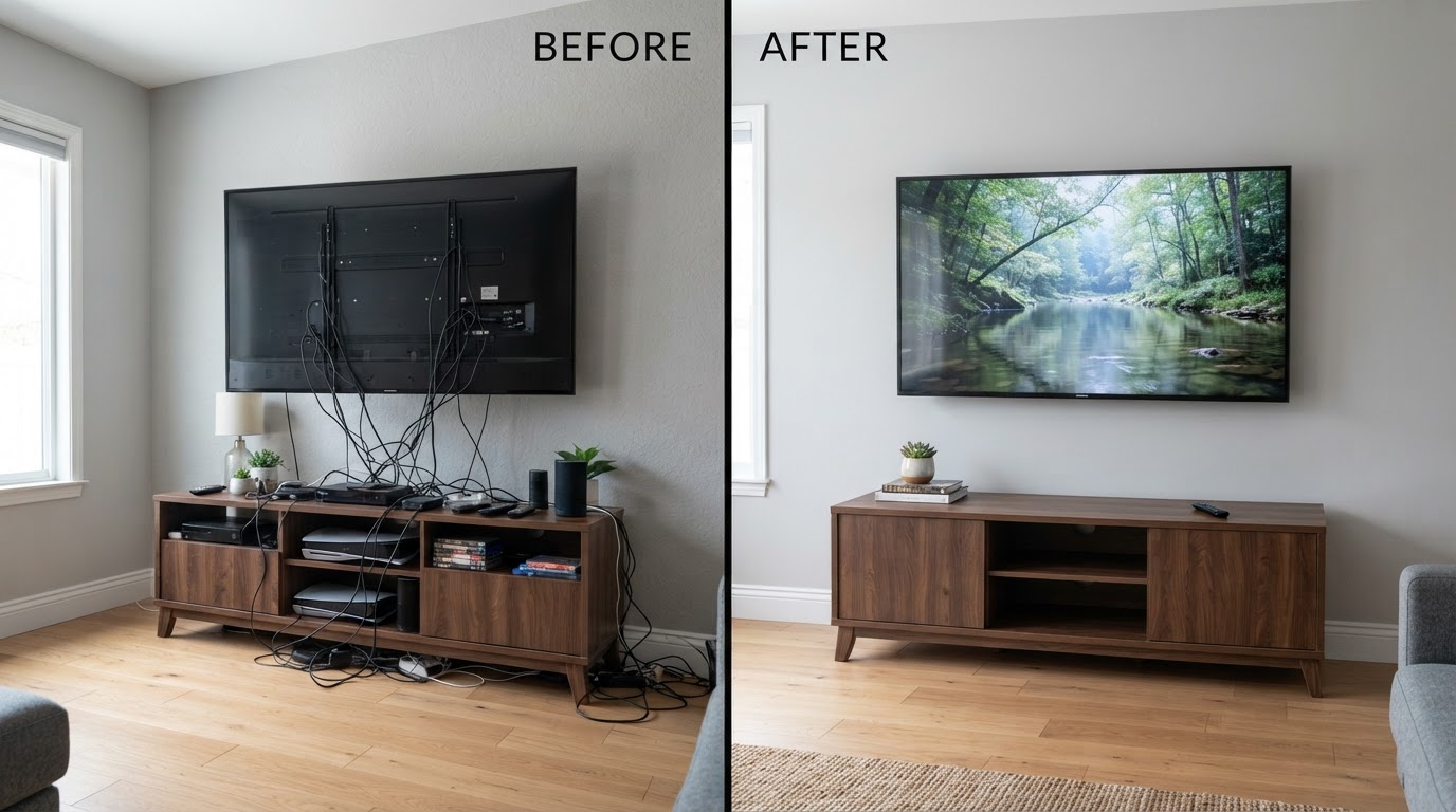 TV Mounting — before and after example