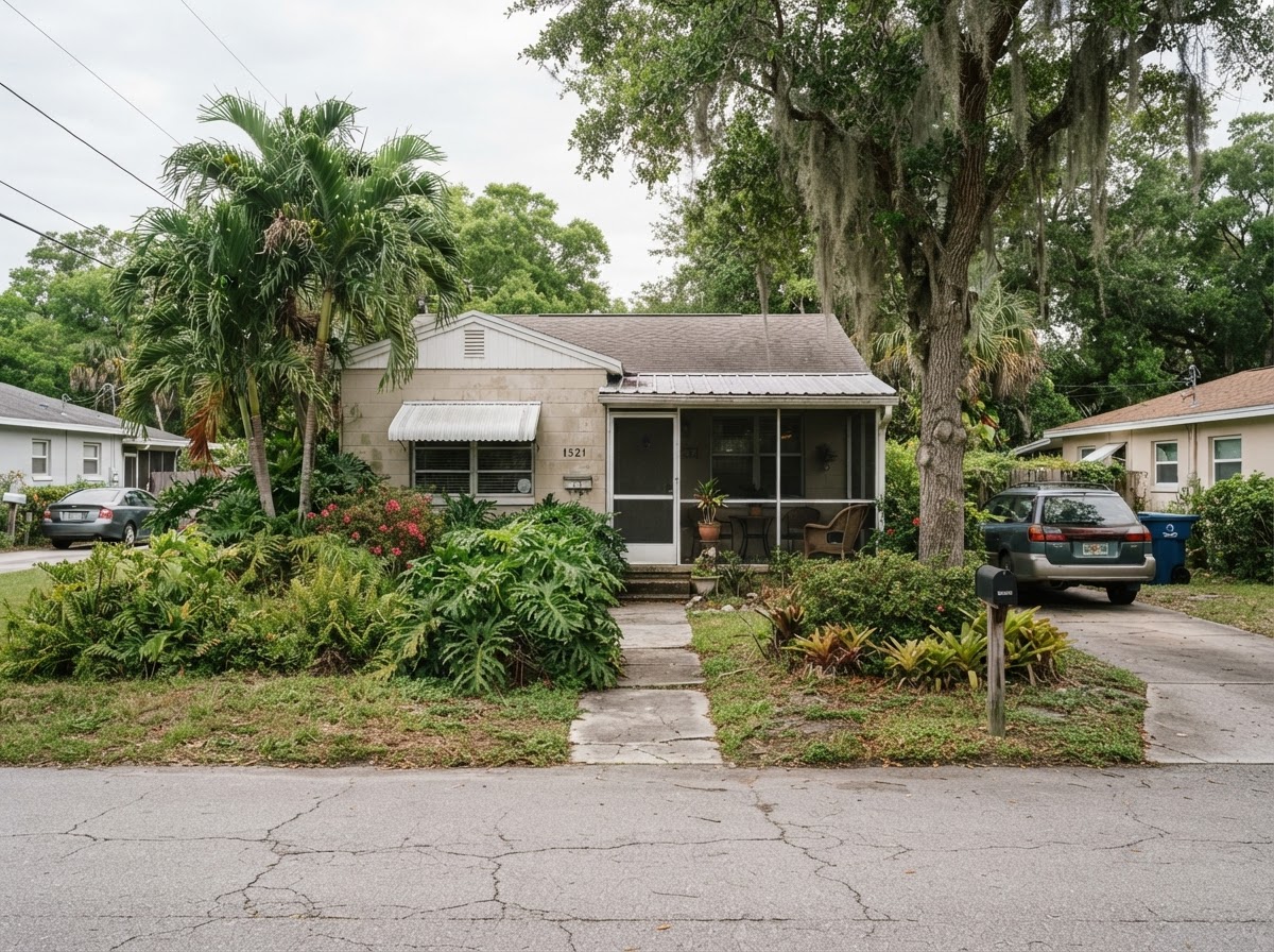 A mid-century Florida bungalow with a screened front porch in Largo